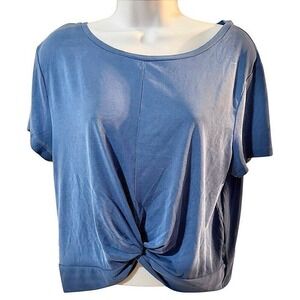Zyia Active Women's Twist Front Top Short Sleeve Casual Blouse Comfy Tee Blue XL
